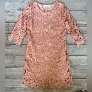 Chicwish Peach Pink Crochet Embroidered Lace Overlay Slip Dress, Size S Small